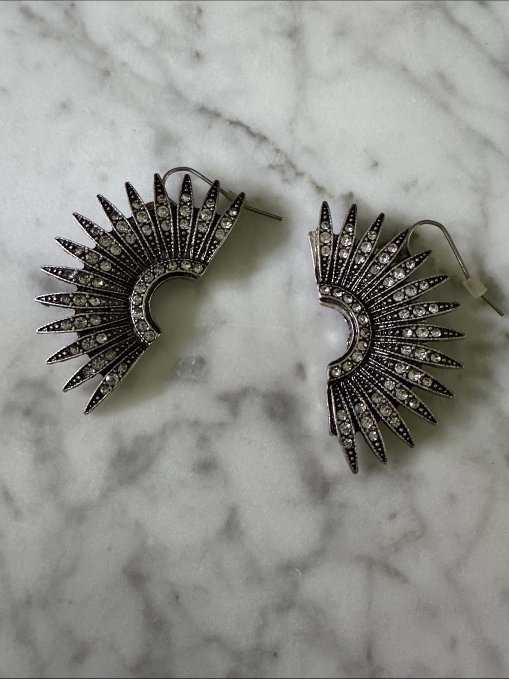 Silver-Tone Radiant Spike Ear Jackets with Crystal Accents